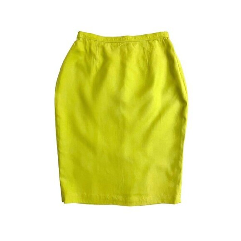 Dana Buchman Silk Pencil Skirt Neon Yellow Petites SZ 8 P